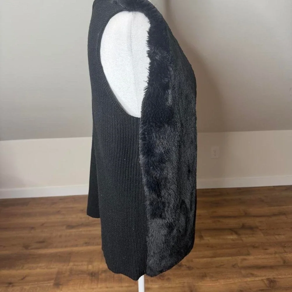 Liz Claiborne Black Faux Fur Open-Front Vest XL Mob Wife Dark Academia Holiday